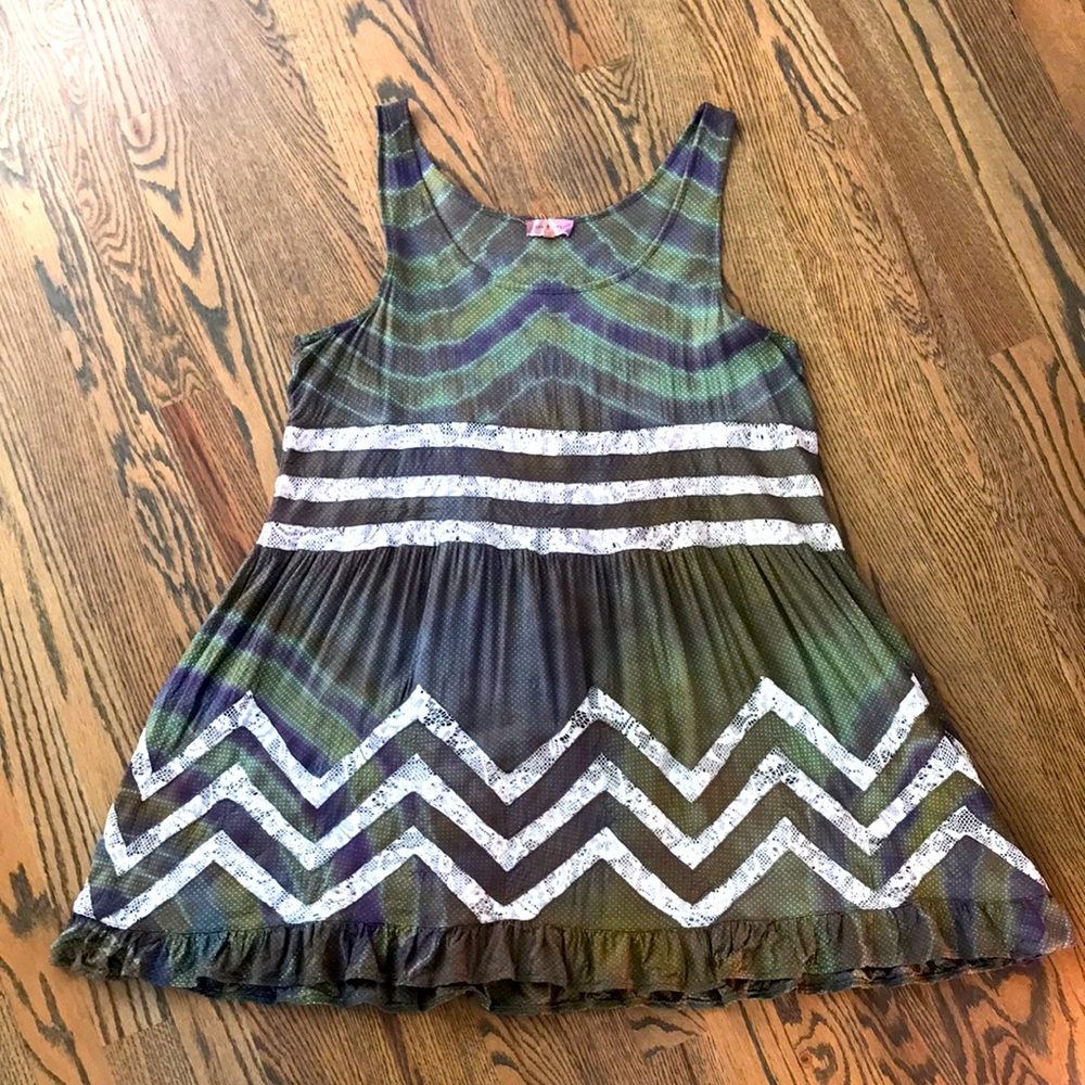Tea n Cup Green and Purple Striped Chevron Dress